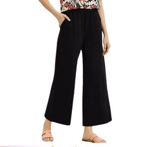 LOFT Womens Wide Leg Trouser Pants Medium Black High Rise Pleated Ankle Crop